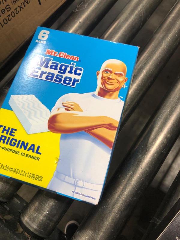 Photo 1 of Mr. Clean Magic Eraser Original Cleaning Pads, Multi Purpose Cleaner, Bathroom Cleaning Supplies, All Purpose Cleaner, White, 6 Count