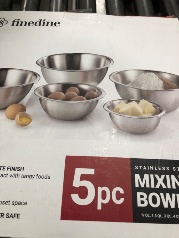 Photo 1 of FineDine Stainless Steel Mixing Bowls (Set of 5) Stainless Steel Mixing Bowl Set - Easy To Clean, Nesting Bowls for Space Saving Storage, Great for Cooking, Baking, Prepping