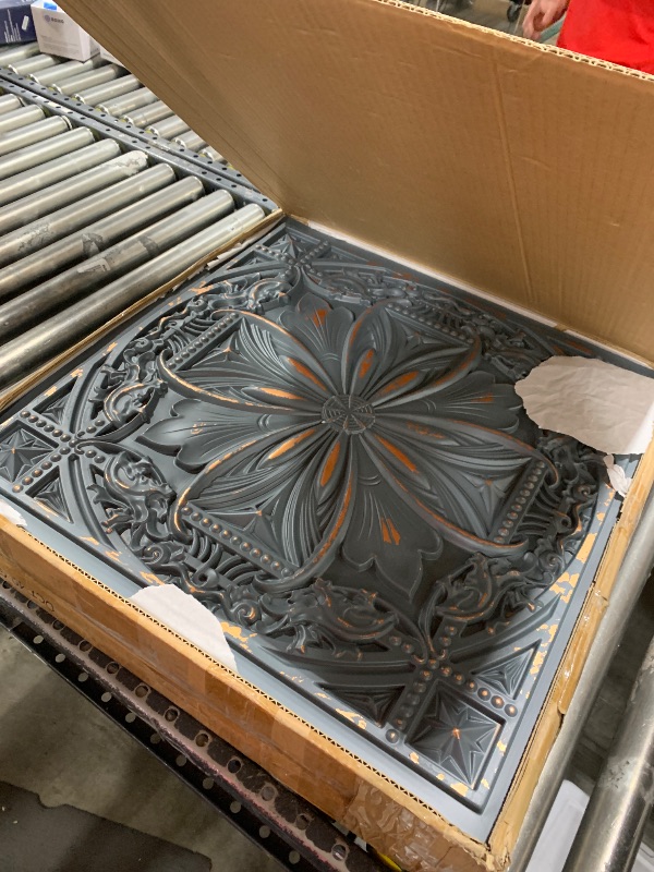 Photo 1 of From Plain To Beautiful In Hours DCT10 Milan PVC 2' x 2' Lay-in or Glue-up Ceiling Tile (Covers / 200 sq.ft), Graphite Gold, 50 Piece