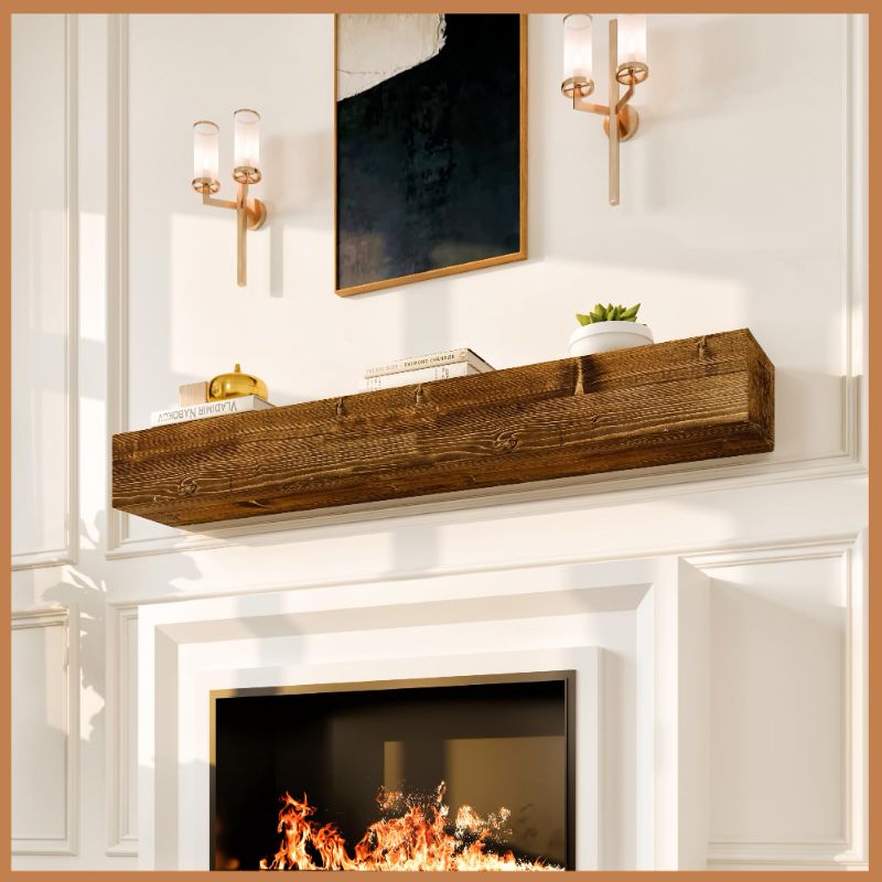 Photo 1 of Avana Rustic Fireplace Mantle Shelf 60 Inches - Handcrafted Wood Mantle for Over Fireplace - Wall Mounted 60 Inch X 8 X 5 Rustic