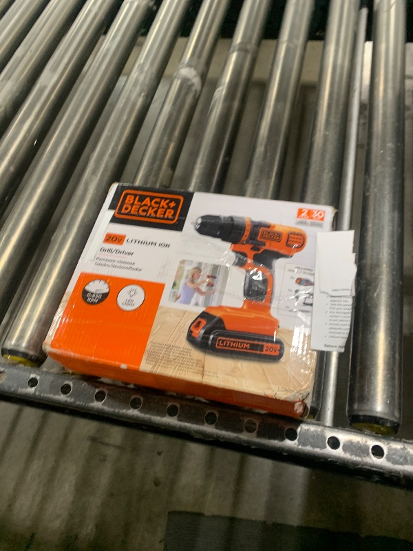 Photo 1 of BLACK+DECKER 20V MAX Cordless Drill and Driver, 3/8 Inch, With LED Work Light, Battery and Charger Included (LDX120C)