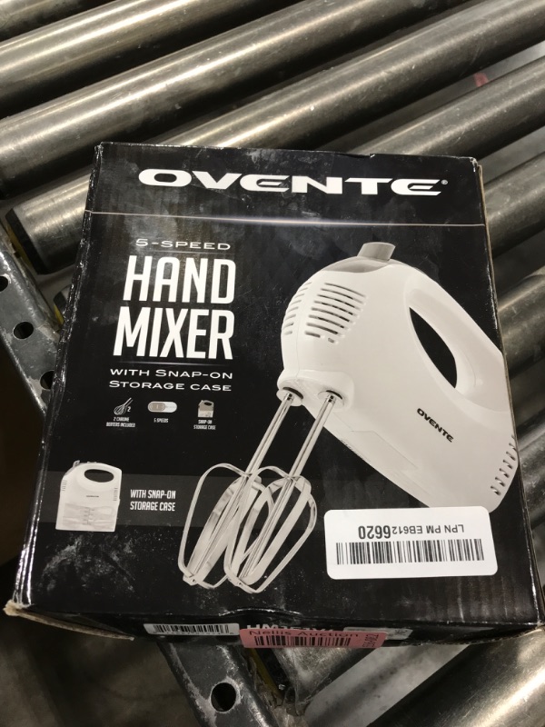 Photo 1 of OVENTE 5-Speed Electric Hand Mixer with Stainless Steel Mixing Whisk, Snap-On Storage Case, Portable & Lightweight 150W Motor, Compact Handheld Mixer for Baking, Blending or Cooking, White HM151W
