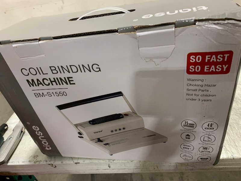 Photo 1 of TIANSE Coil Binding Machine, Electric Coil Inserter, Manual Round Hole Punch, 15 Sheets Punch Capacity, Perfect for Letter Size / A4 / A5, Comes with 100pcs 5/16'' Plastic Coil Binding Spines & Plier