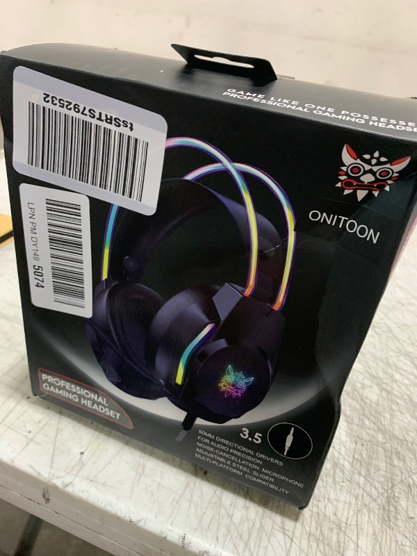 Photo 1 of ONITOON Gaming Headset with Microphone, Cat Ear Headphones for PC Laptop PS4 PS5 Xbox Switch, Rainbow RGB Lighting & Virtual Surround Sound, 3.5mm Wired Over Ear Headphones, Ergonomic