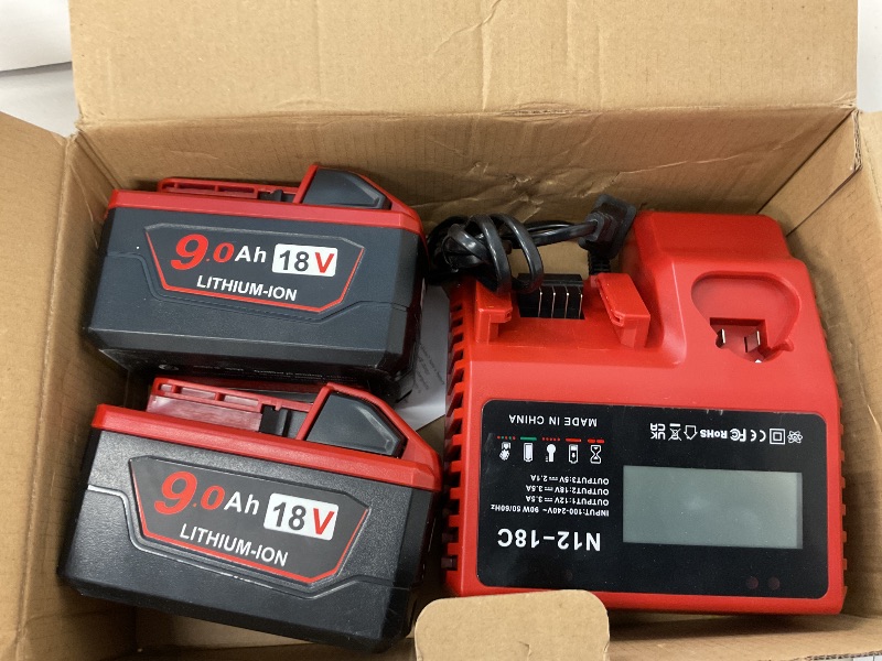 Photo 1 of 18V 9.0 Ah Battery and Charger Combo Kit for Milwaukee M-18,Replace for Milwaukee Red Lithium XC Batteries(2) 48-59-1812