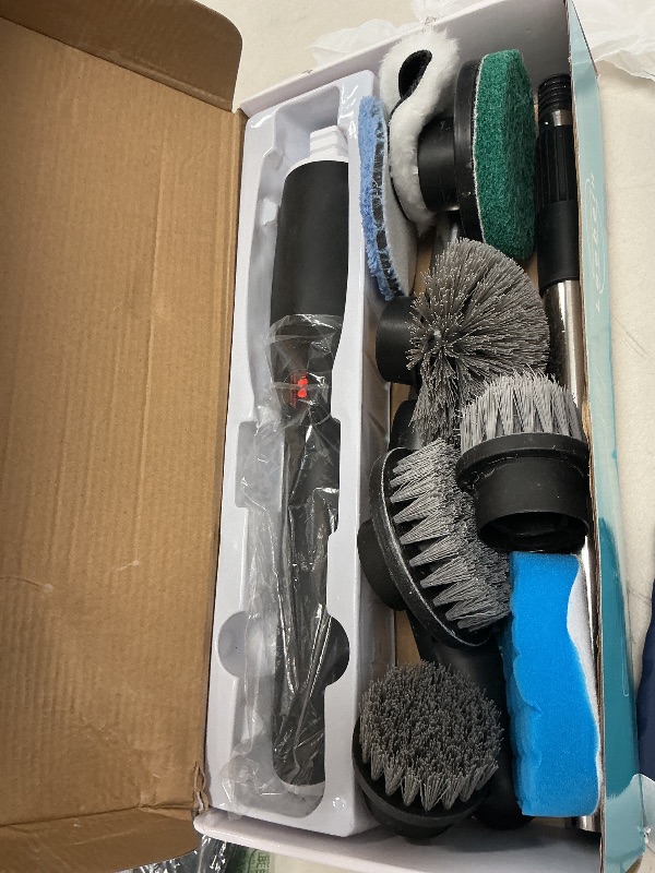 Photo 1 of Leebein Electric Spin Scrubber, Shower Scrubber with 4 Adjustable Angles and 8 Brush Heads, Electric Scrubber with Long Handle & Remote Controller, Cleaning Brush for Bathroom, Tub, Floor (Black)