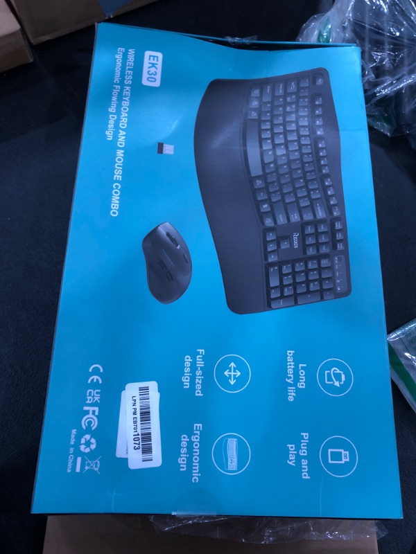Photo 1 of Ergonomic Wireless Keyboard and Mouse Combo, Wave Keys Keyboard with Wrist Rest for Natural Typing, 3 DPI Adjustable Ergonomic Silent Mouse for Computer/Laptop/Windows/Mac (Black)