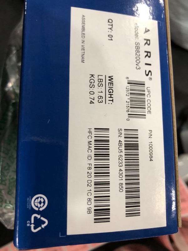 Photo 1 of ARRIS (SB8200) - Cable Modem - Fast DOCSIS 3.1 32x8 Gigabit Cable Modem , Approved for Comcast Xfinity, Cox, Charter Spectrum, & more | 1 Gbps Max Internet Speed, 4 OFDM Channels