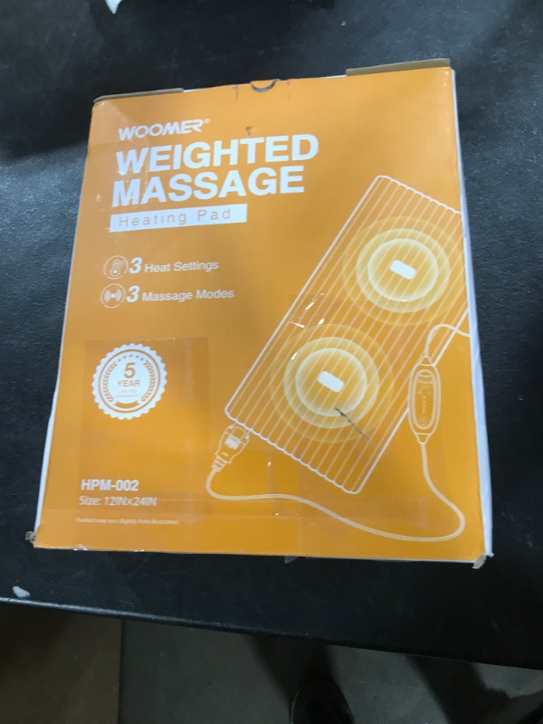 Photo 1 of WOOMER Weighted Massage Electric Heating Pad for Back Pain, Neck and Shoulders Cramps Relief, 12’’x24’’, 2.2lb BPA-Free and Non-Toxic Beads, 3 Heat Settings, 3 Massage Modes, 2h Auto-Off