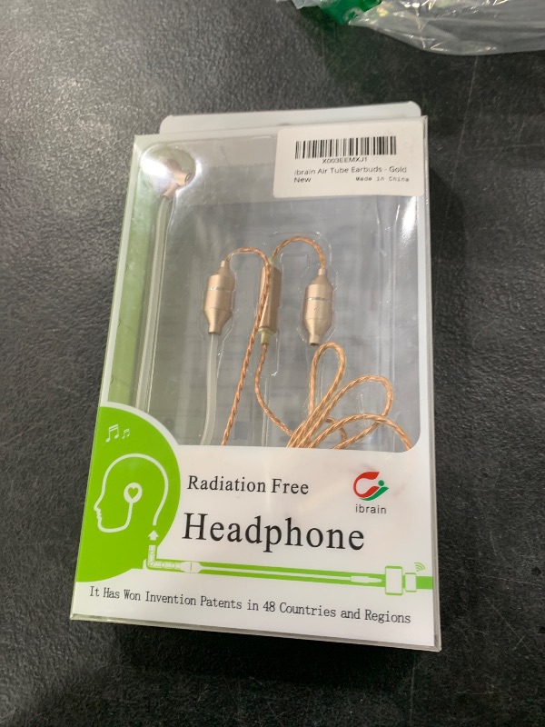 Photo 1 of ibrain Air Tube Headphones EMF Free Airtube Earbuds Wired for Safe Listening Mode Air Tube Headset Noise Isolating in-Ear Earbud with Mic - Gold