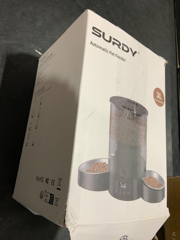 Photo 1 of Automatic Cat Feeder for 2 Cats, 3L Food Dispenser SURDY Auto Cat Feeder with 2 Stainless Bowls, 10s Meal Call Dual Power Supply and Timer Setting 12 Portions 6 Meals Per Day for Cats and Dogs