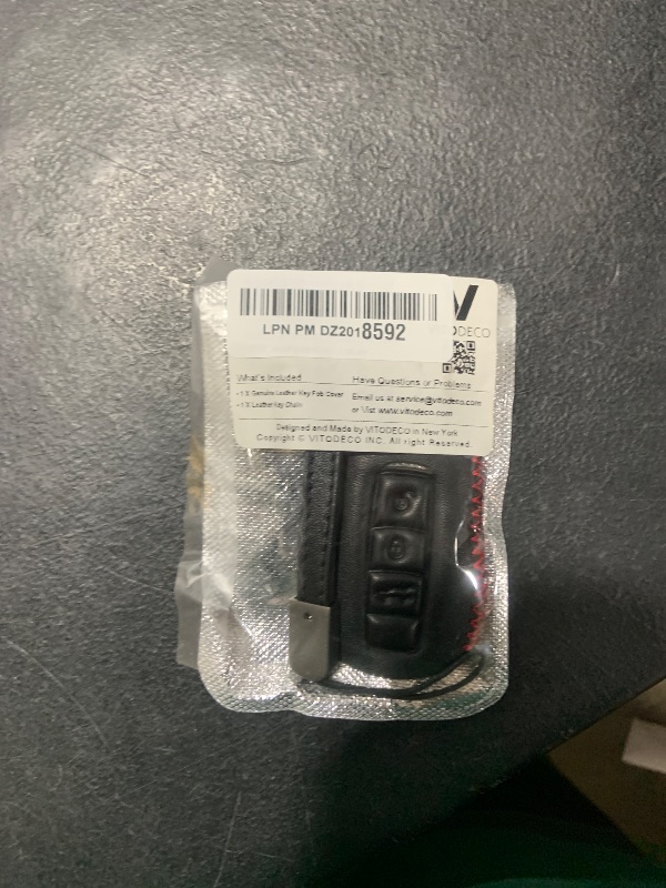 Photo 1 of Vitodeco Genuine Leather Smart Key Fob Case with Leather Key Strap - 3-Button, Black/Red - Compatible with Porsche 718, 911, Panamera, Cayenne