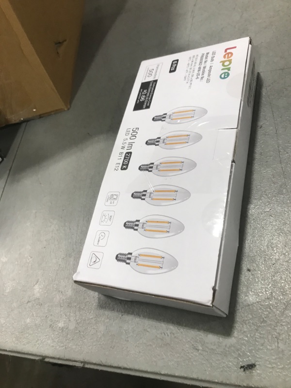 Photo 1 of Lepro E12 LED Bulbs B11 C35 Chandelier Light Bulb Filament LED Candle Bulbs, Dimmable 5.5 watt 60W Equivalent, 500 Lumen 2700K Warm White, Ceiling Fan Bulb Candelabra Bulbs, Pack of 6