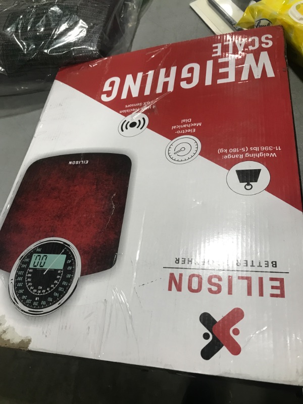 Photo 1 of EILISON Highly Advance 2-in-1 Digital & Analog Weighing Scale for Body Weight-400lbs, 4 High Precison GX Sensor Accurate, Thick Tempered Glass, Extra Large Display (Red)