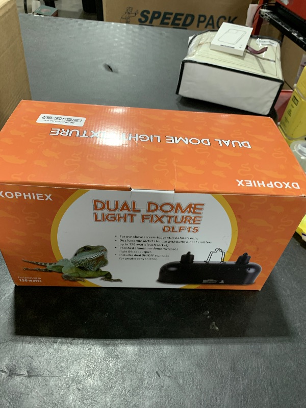 Photo 1 of DXOPHIEX Dual Reptile Light Fixture,Reptile Heat Lamp Fixture with 150W Basking Bulb&Ceramic Heat Emitter,Double Dome Heat Lamp for Lizard,Gecko,Bearded Dragon,Tortoise,Snake,Chameleon