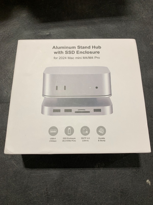 Photo 1 of Akyyajaure Mac Mini M4 Hub, 9 in 1 Aluminum Stand and Dock for Mac Mini M4/Pro with M.2 NVMe SSD Enclosure, 10Gbps USB-A*2, SD/TF 4.0 Card Readers, USB 2.0