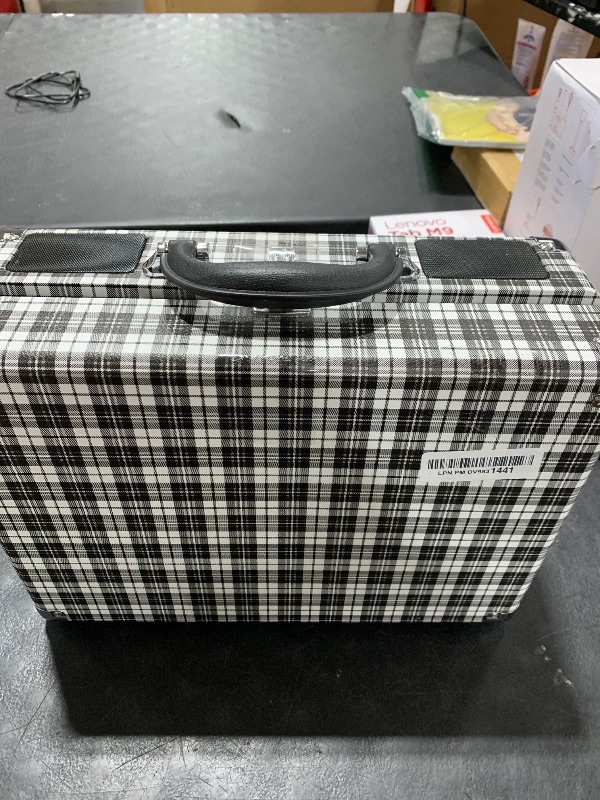 Photo 1 of Victrola Vintage 3-Speed Bluetooth Portable Suitcase Record Player with Built-in Speakers | Upgraded Turntable Audio Sound|Black & White, Model Number: VSC-550BT-WX
