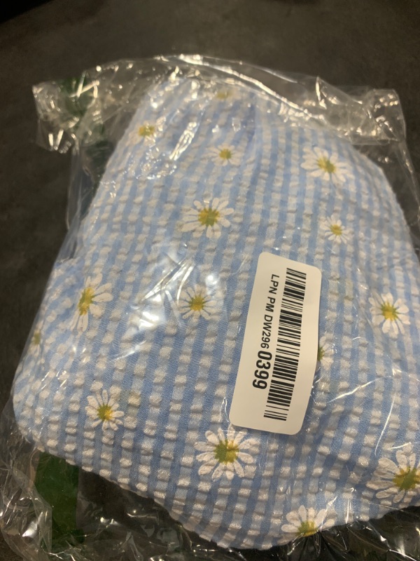 Photo 1 of MakeMeChic Women's Plus Size Plaid Floral Print Summer Blouse Twist Puff Short Sleeve Ruffle Peplum Tops Blue 0XL