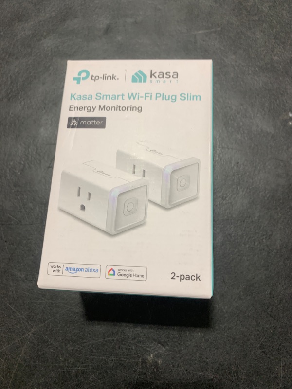 Photo 1 of Kasa Smart Plug, Matter Compatible, Energy Monitoring, Compact Design, 15A/1800W Max, Super Easy Setup, Works with Apple Home, Alexa & Google Home, UL Certified, 2.4G Wi-Fi Only, White, KP125M(2-Pack)