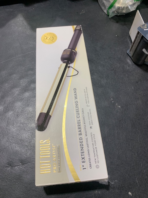 Photo 1 of HOT TOOLS New and Improved 24K Gold Professional 1" Extended Barrel Curling Wand for Bouncy Curls | No Clamp for Quick and Easy Styling, 24K Gold Technology for Long-Lasting Results & Longer Barrel