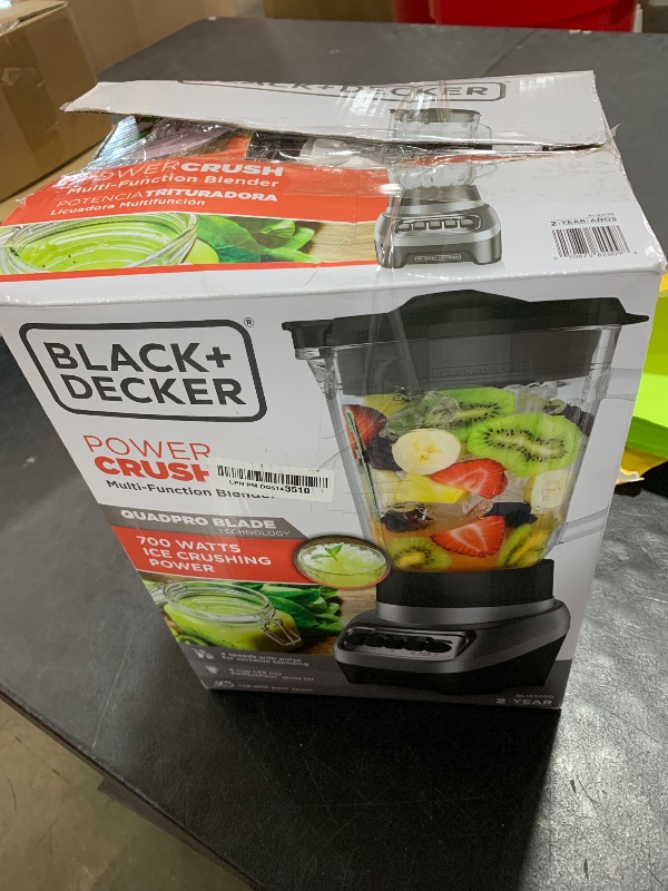 Photo 1 of BLACK+DECKER PowerCrush Countertop Blender, 6-Cup Glass Jar, For Smoothies and More, Stainless Steel Blade, 4 Speed Settings to Puree, Crush Ice, Chop, Dice, and Pulse, Dishwasher Safe, 700W Motor