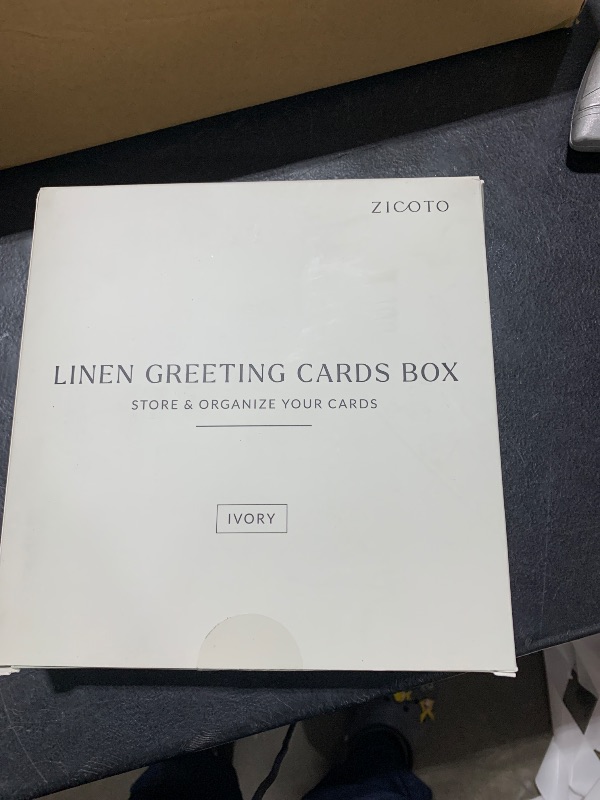 Photo 1 of ZICOTO Beautiful Greeting Card Organizer Box With Dividers - Sturdy Linen Storage Box Easily Organizes All Your Greeting Cards in Style - Cute Card Holder Safely Stores Up to 300 Small Or Large Cards