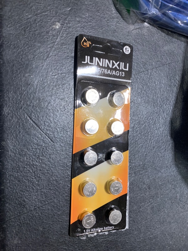 Photo 1 of JUNINXIU L1154f Battery AG13 Battery LR44 Batteries L1154 SR44 A76 Button L1154h Button Batteries Alkaline Coin Cell (10 Count)