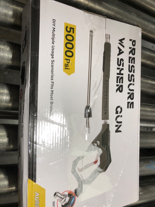 Photo 1 of AURORA CAR Pressure Washer Gun with Swivel, with Replacement Wand Extension, with M22 14mm & 15mm Fitting, 3/8" Quick Connect Plug, 5 Nozzle Tips with Nozzle Holder, 5000PSI, 41 Inch, Stainless Steel