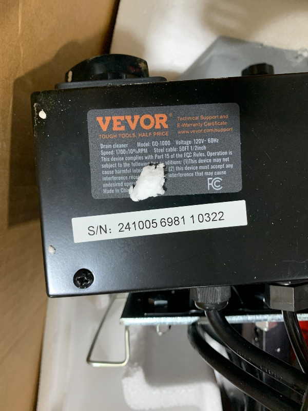 Photo 1 of VEVOR Drain Cleaner Machine 50FT x 1/2 Inch, Manual Feed Sewer Snake Auger - with Wheels, 4 Cutters & Air-activated Foot Switch for 2" to 4" Pipes