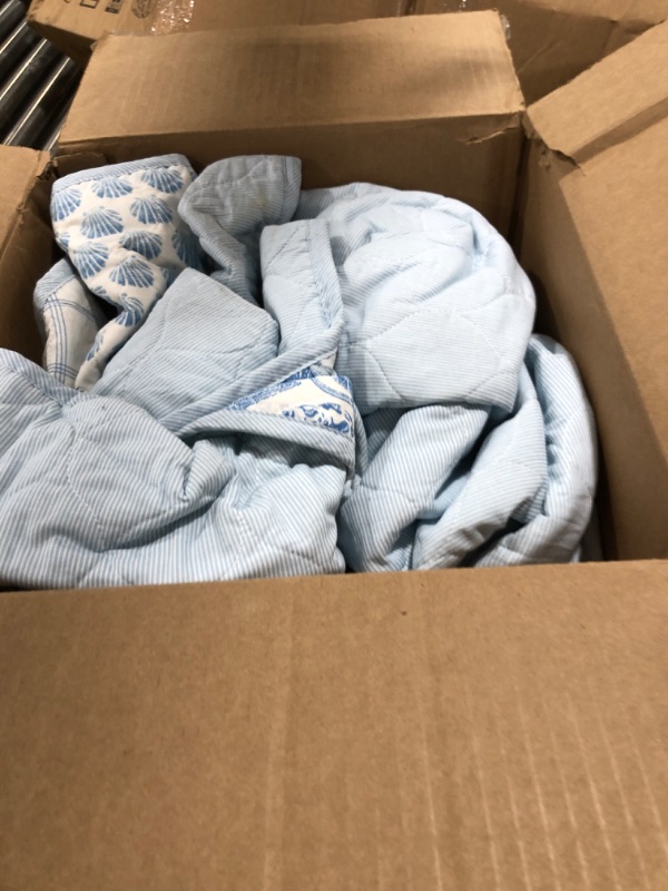 Photo 1 of Laura Ashley - Queen Quilt Set, Reversible Premium Bedding with Matching Shams, Luxuriously Soft Home Decor (Colleens Coastal Patchwork Blue, Queen)