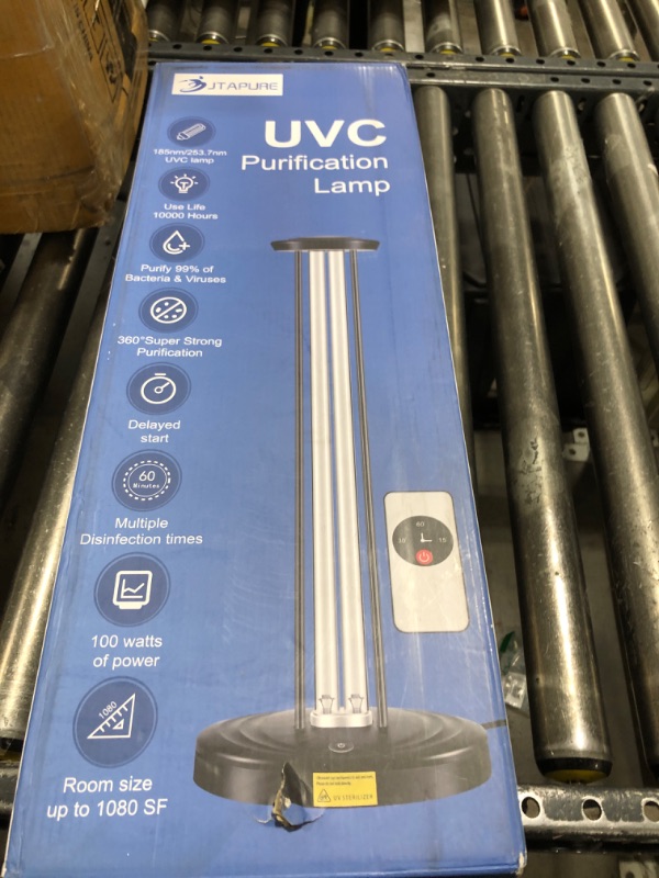 Photo 1 of JTAPURE 100W UV Light, Ultraviolet Lamp with Ozone Purifier for Whole Room & House, Home Disinfection Device with 3-Gear Timer Remote Control, UVO Lights, Purification for Bathroom, Toilet, Office
