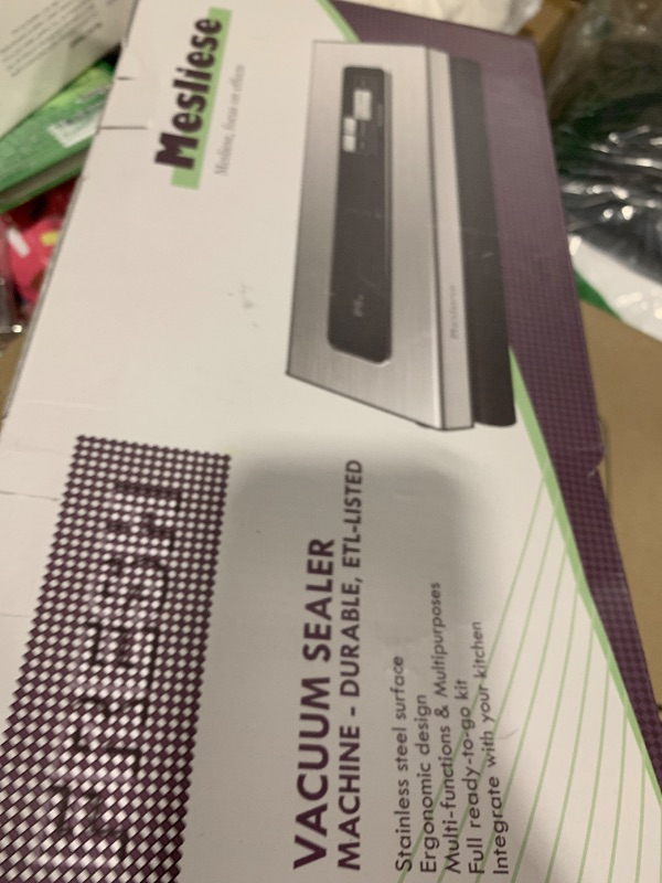 Photo 1 of Mesliese Vacuum Sealer Machine Powerful 90Kpa Precision 6-in-1 Compact Food Preservation System with Cutter, 2 Bag Rolls & 5 Pre-cut Bags, Widened 12mm Sealing Strip, Dry&Moist Modes (Silver)