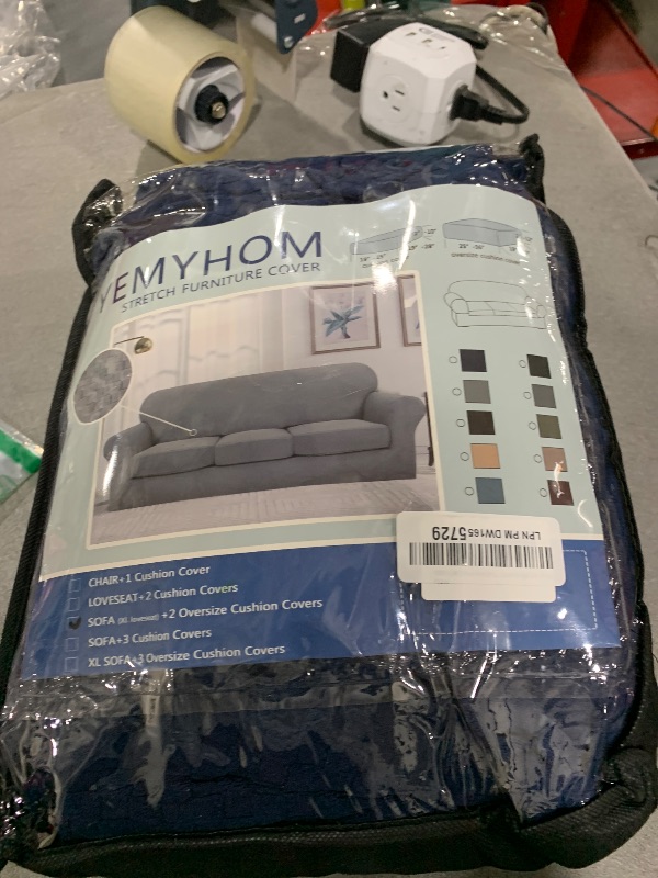 Photo 1 of YEMYHOM Latest Checkered 3 Pieces Couch Covers for 2 Cushion Couch High Stretch Sofa Cover with 2 Extra Large Seat Cushion Covers Anti Slip Elastic Slipcovers (Navy), 71"-91"(2 Cushions)