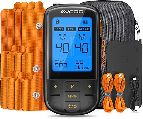 Photo 1 of 3-in-1 TENS Unit with 32 Modes, Dual Channel EMS Muscle Stimulator with 40 Intensities for Gradual Pain Relief Therapy, Rechargeable Electronic Pulse Massager with 12 Electrode Pads, EVA Case

