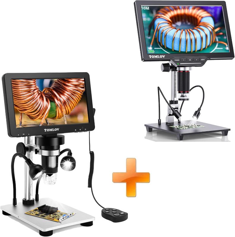 Photo 1 of TOMLOV DM9 7" LCD Digital Microscope Coin Microscope Magnifier + TOMLOV DM202 HDMI Digital Microscope,10.1" LCD Microscope,16MP Coin Microscope Camera with Screen for Adults,Micro Soldering Microscope
