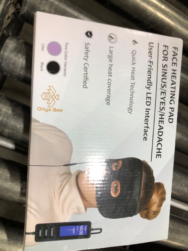 Photo 1 of The Onyx Bee Sinus Relief Mask Moist Heat with 4 Temp Settings, Ex-Large Headache Mask Electric Face Heating Pad for Sinus Pressure Relief, Migraine, Tension Headache Relief (Black)