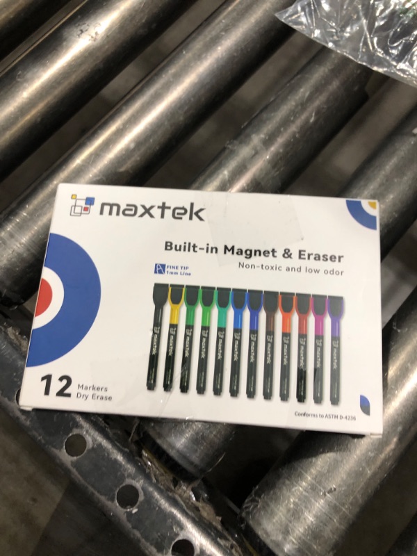 Photo 1 of maxtek Magnetic Whiteboard Markers - 12 Count Colorful Fine Tip Dry Erase Markers with Eraser for Kids, Low Odor Thin Markers for Calendar Boards