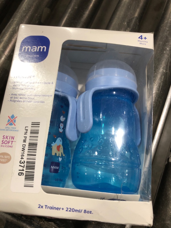 Photo 1 of MAM Trainer Sippy Cup for Toddlers 1-3, 8 oz. Transition Drinking Cup with Extra-Soft Spout, Spill-Free Nipple, and Non-Slip Handles, for boys 4+ Months, 2 Count