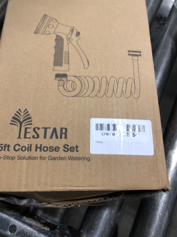 Photo 1 of Coil Hose 25FT EVA Coil Garden Hose With 3/4'' Brass Connector Coiled Water Hose Lightweight And No Kink Includes 7 Patterns Spray Nozzle For Outdoors Lawn Watering Car Washing