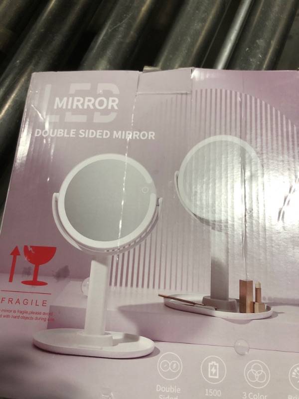 Photo 1 of MOMOKUBA Makeup Mirror with Lights, Double Sided 1x/20x Magnifying Mirror with Light, Rechargeable 3 Color Lights and Adjustable Brightness, 360° Rotation Detachable Comes with Tweezer(White)