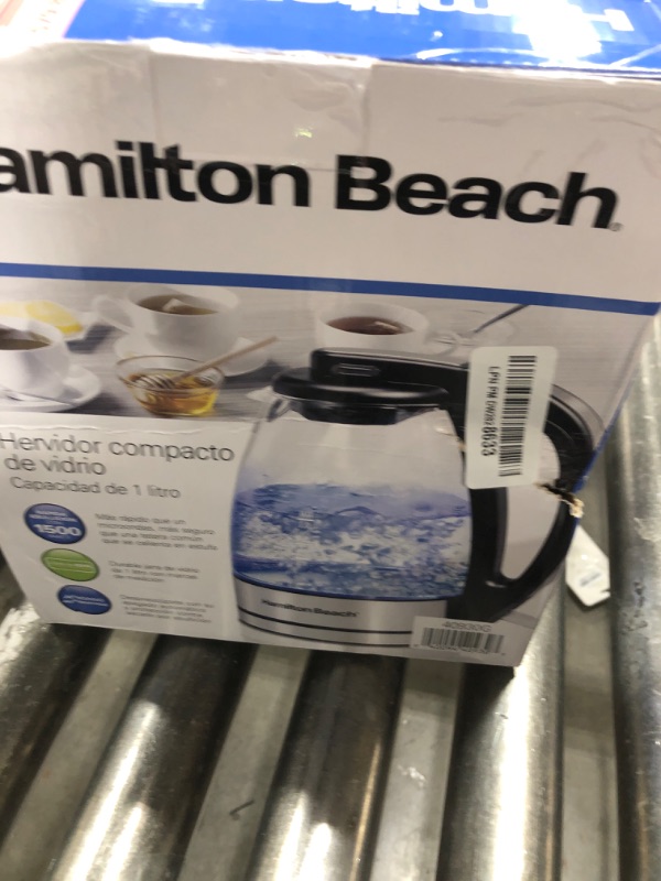 Photo 1 of Hamilton Beach Glass Electric Tea Kettle, Water Boiler & Heater, 1 Liter, 1500 Watts for Fast Boiling, BPA Free, Cordless Serving, Auto-Shutoff & Boil-Dry Protection, Soft Blue LED (40930)