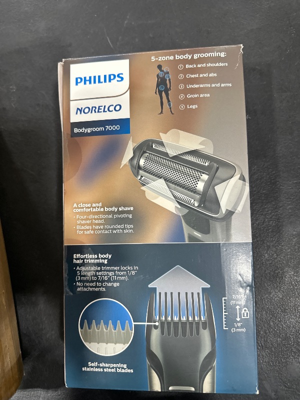 Photo 1 of Philips Norelco Bodygroom 7000 Series, Showerproof Groin and Body Trimmer for Men, Precise Body Grooming, Adjustable Comb, Safe Even Below The Belt, 80 Min. Runtime, Model BG7030/49