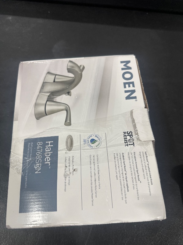 Photo 1 of Moen Haber Spot Resist Brushed Nickel Two-Handle 4" Centerset Bathroom Faucet, 3-Hole Faucet, 84768SRN