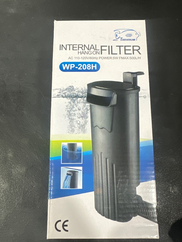 Photo 1 of Turtle Tank Filter Aquarium Internal Filter for 3 to 20 Gallon Fish Tank, Bio-filtration Low Water Level Small Power Canister Filter, Frog Shrimp Newt Betta Water Clean, Hang On Back Waterfall Quiet
