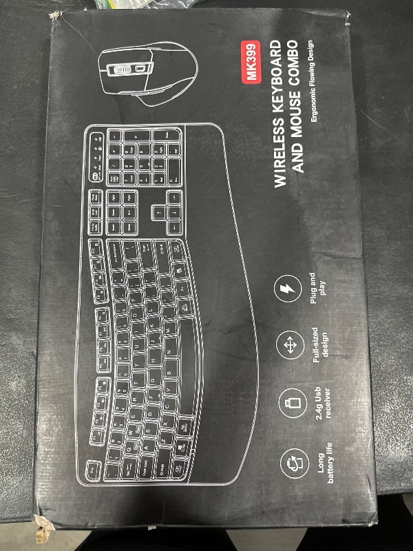 Photo 1 of Wireless Keyboard and Mouse Combo, 2.4G Full Size Wave Keys Ergonomic Keyboard with Wrist Rest and 3-Level DPI Adjustable Wireless Ergonomic Mouse for Windows, Mac OS Desktop/Laptop/PC(Black)