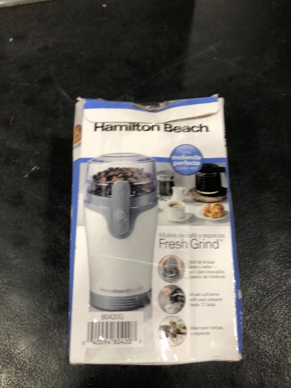 Photo 1 of Hamilton Beach Fresh Grind Electric Coffee Grinder for Beans, Spices and More, Stainless Steel Blades, Removable Chamber, Makes up to 12 Cups, White