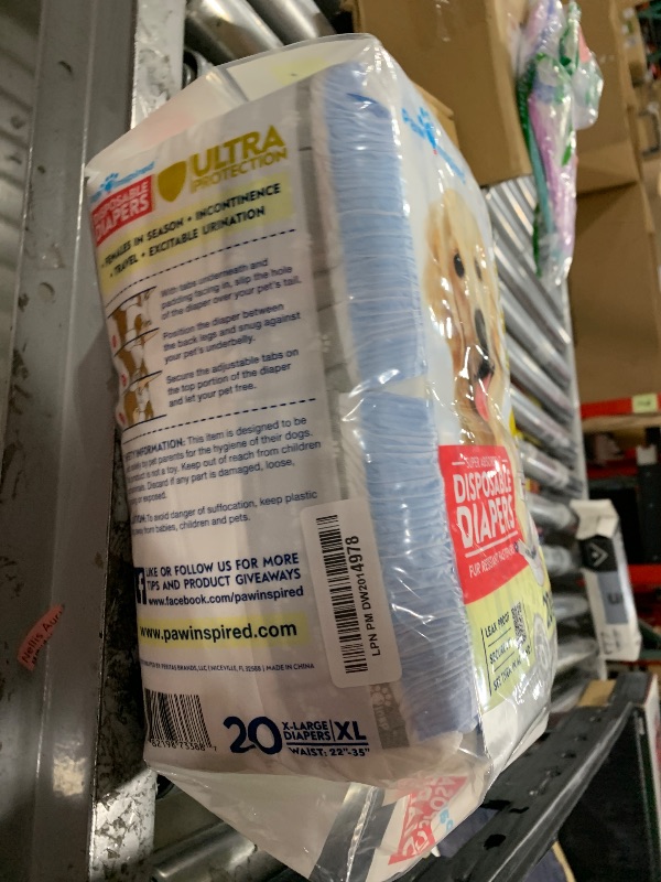 Photo 1 of Paw Inspired 20ct Disposable Dog Diapers | Female Dog Diapers Ultra Protection | Diapers for Dogs in Heat, Excitable Urination, or Incontinence (X-Large)