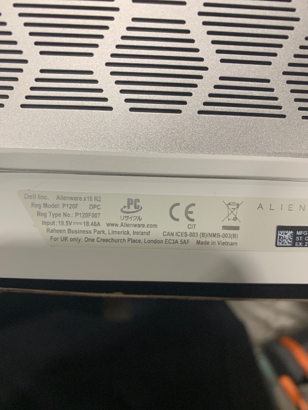 Photo 1 of Alienware X16 R2 Gaming Laptop - 16-inch QHD+ 240Hz 3ms Display, Intel Core Ultra 9-185H, 32GB LPDDR5X RAM, 1TB SSD, NVIDIA GeForce RTX 4080 12GB GDDR6, Windows 11 Home, Onsite Service - Lunar Silver