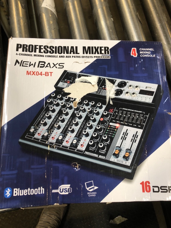 Photo 2 of Professional Audio Mixer, 4 Channel Audio Interface Sound Board Mixing Console System Monitor, NEW BAXS 16-Bit DSP DJ Bluetooth Mixer +48V Phantom Effect For Karaoke Studio Streaming Recording