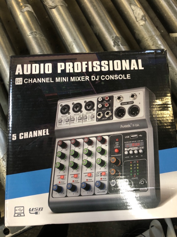 Photo 1 of Aveek Professional Audio Mixer, Sound Board Mixing Console with 5 Channel Digital USB Bluetooth Echo Delay Effect, Input 48V Phantom Power Stereo DJ Mixers for Recording, Live Streaming, Podcasting